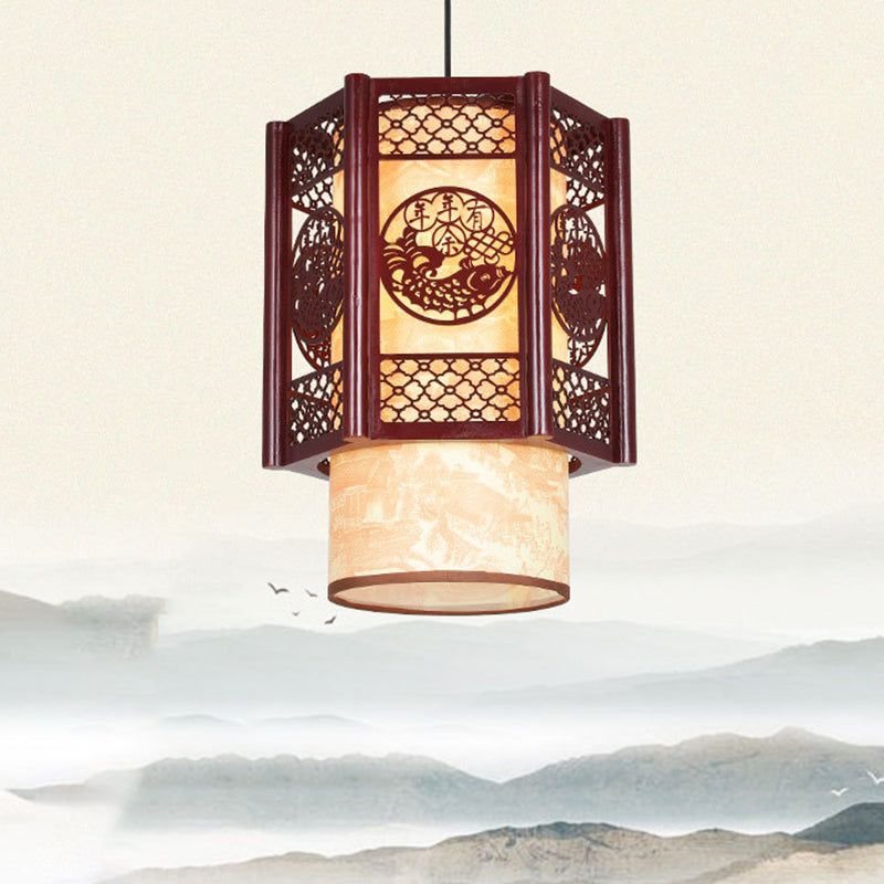 Asian Style Wooden Pendant Light Fixture