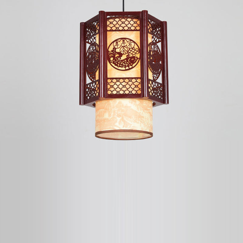Asian Style Wooden Pendant Light Fixture