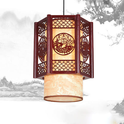 Asian Style Wooden Pendant Light Fixture