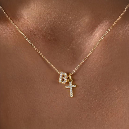 Delicate Initial Cross Pendant Necklace
