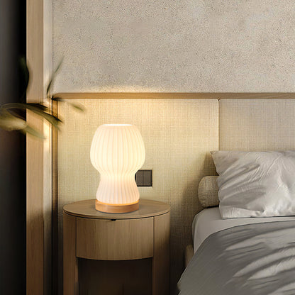 Sleek Glass Table Lamp with Wood Base