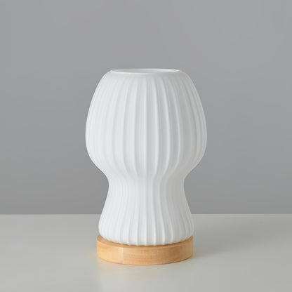 Sleek Glass Table Lamp with Wood Base