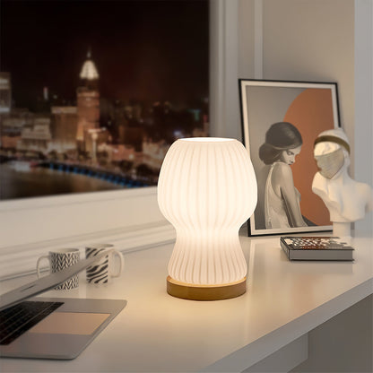 Sleek Glass Table Lamp with Wood Base