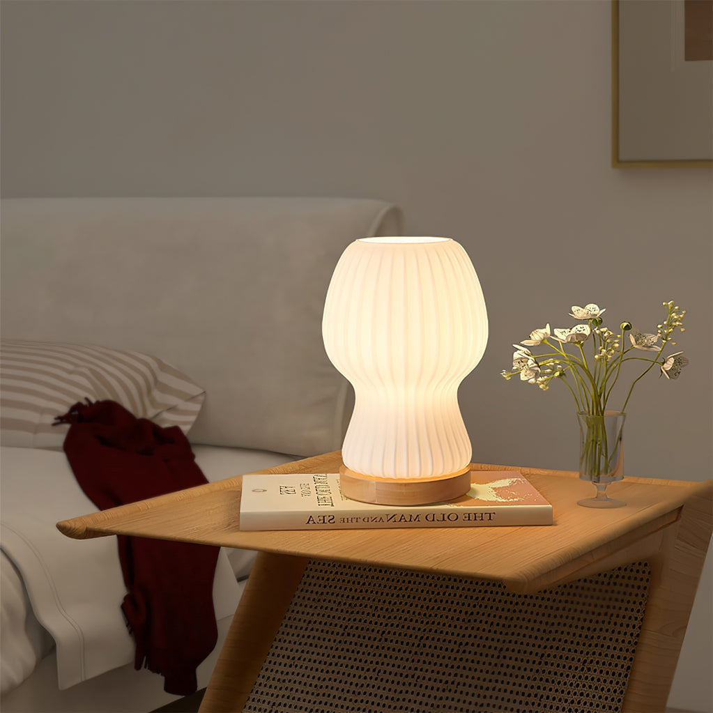 Sleek Glass Table Lamp with Wood Base