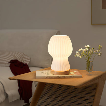 Sleek Glass Table Lamp with Wood Base