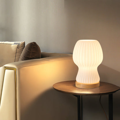Sleek Glass Table Lamp with Wood Base