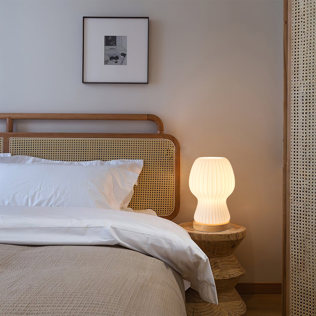 Sleek Glass Table Lamp with Wood Base