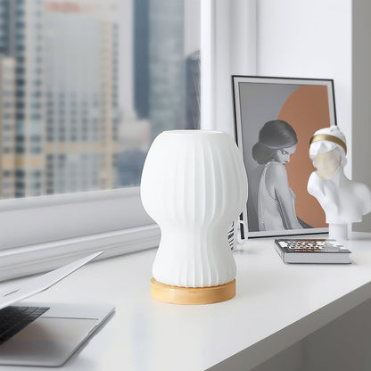 Sleek Glass Table Lamp with Wood Base