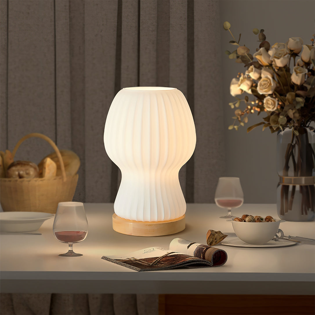 Sleek Glass Table Lamp with Wood Base