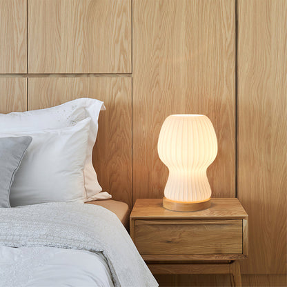 Sleek Glass Table Lamp with Wood Base