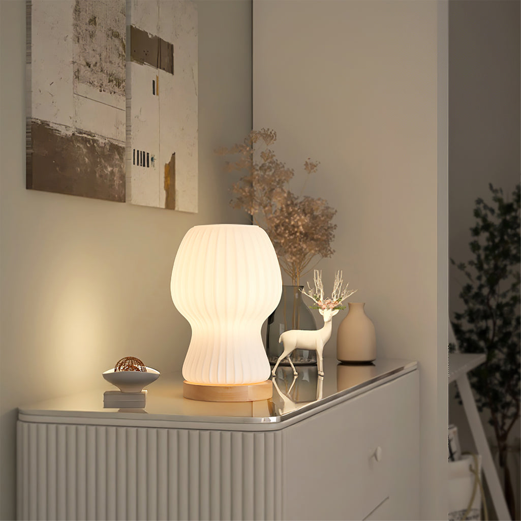 Sleek Glass Table Lamp with Wood Base
