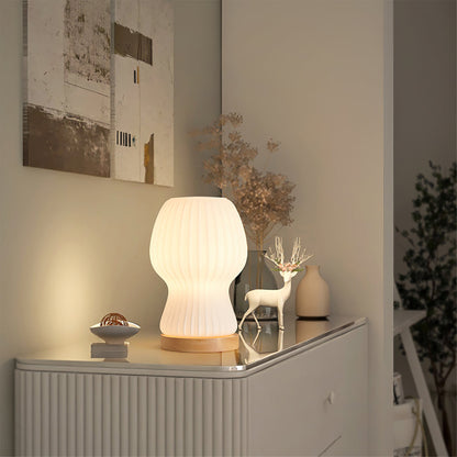Sleek Glass Table Lamp with Wood Base