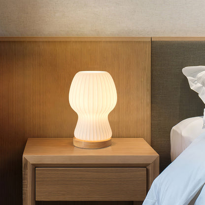Sleek Glass Table Lamp with Wood Base