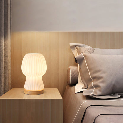 Sleek Glass Table Lamp with Wood Base
