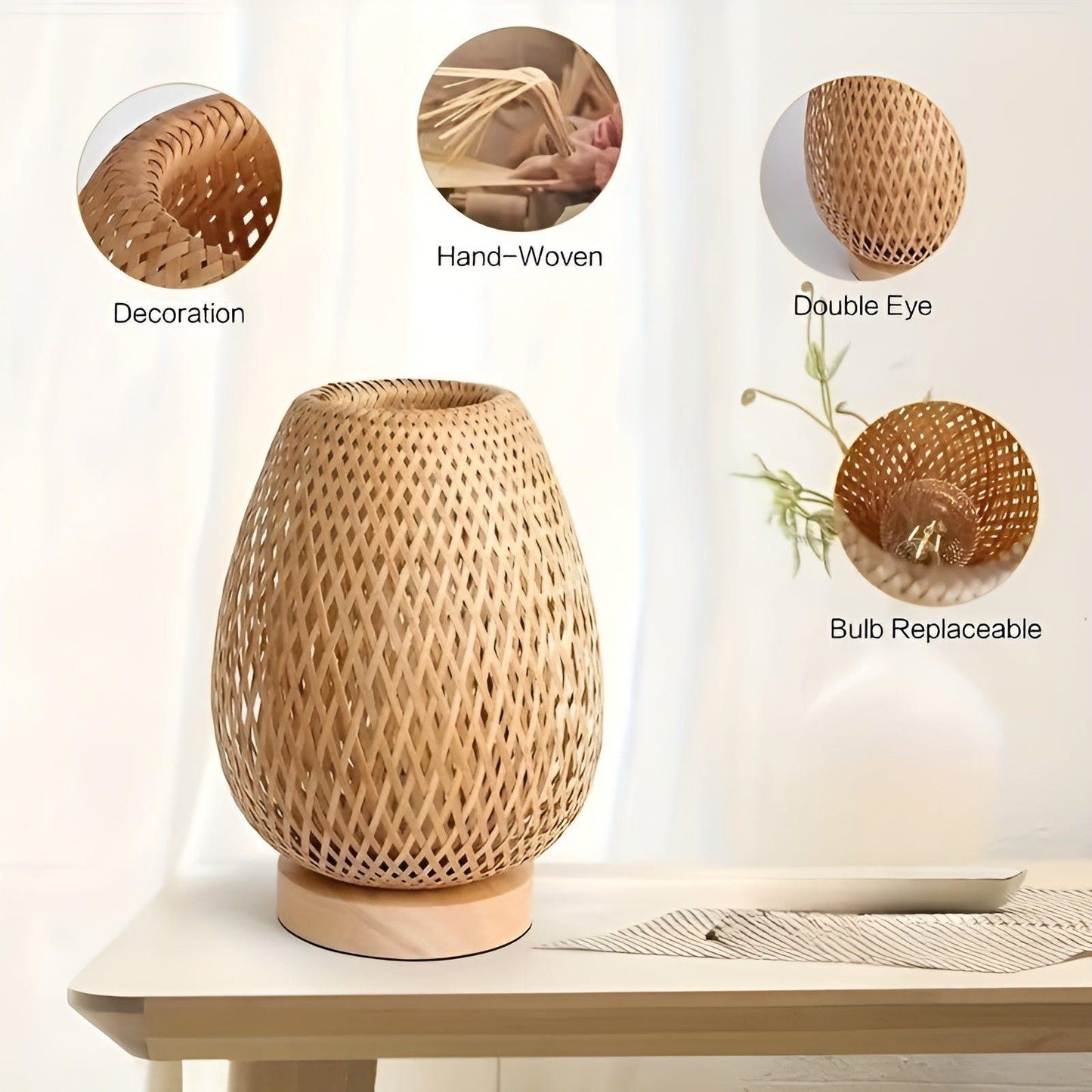 Natural Bamboo USB Table Lamp for Bedroom
