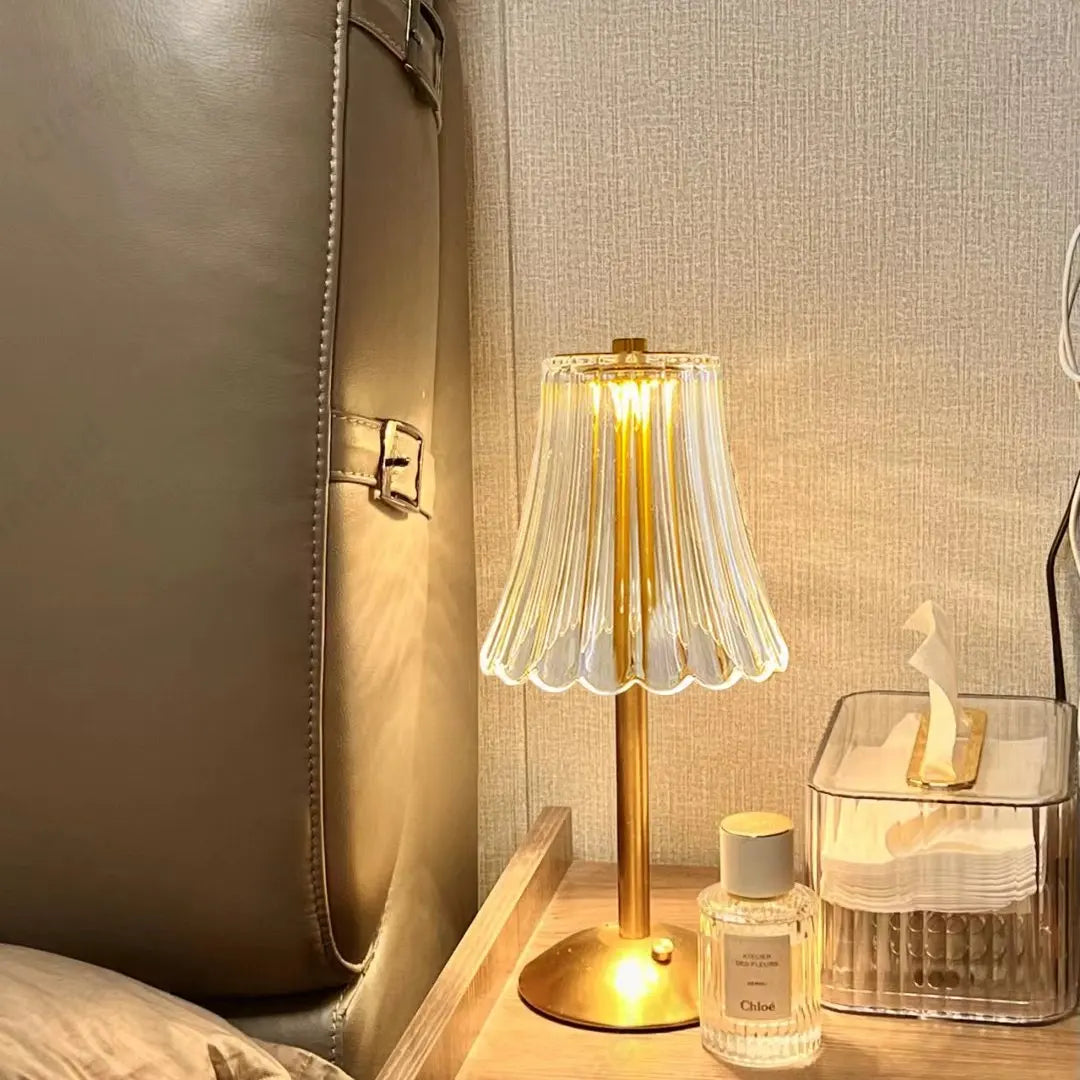 Luxury Glass Wireless Desk Lamp with Sparkling Crystal Accent