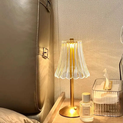 Luxury Glass Wireless Desk Lamp with Sparkling Crystal Accent