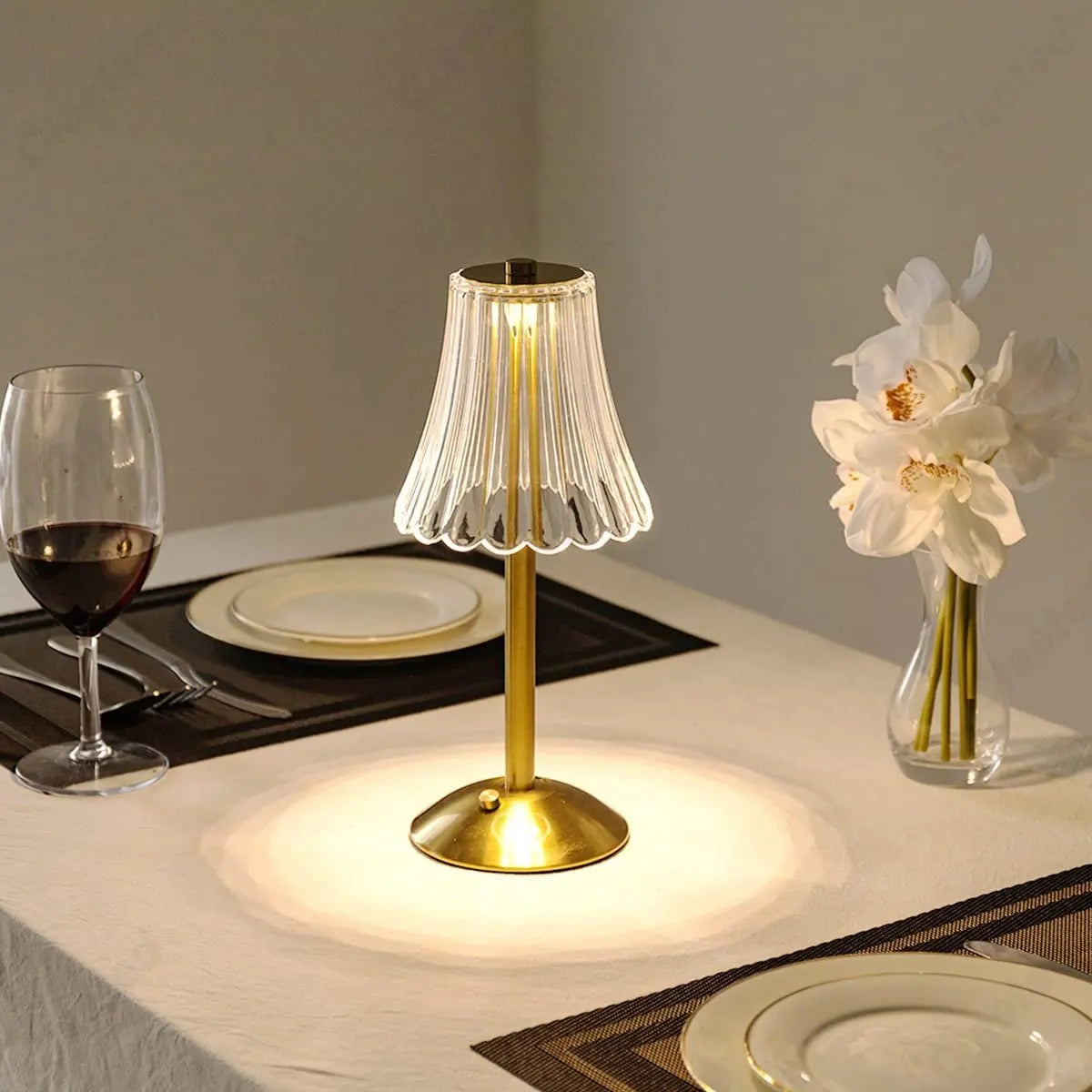 Luxury Glass Wireless Desk Lamp with Sparkling Crystal Accent