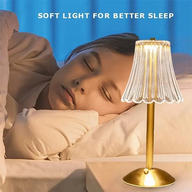 Luxury Glass Wireless Desk Lamp with Sparkling Crystal Accent