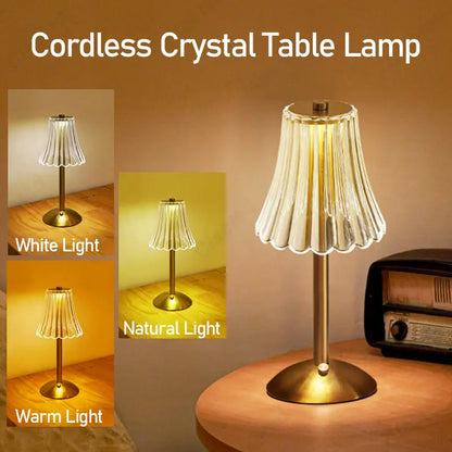 Luxury Glass Wireless Desk Lamp with Sparkling Crystal Accent