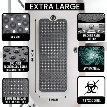 Grip Bath Mat with Extra Strong Suction for Bathroom Safety