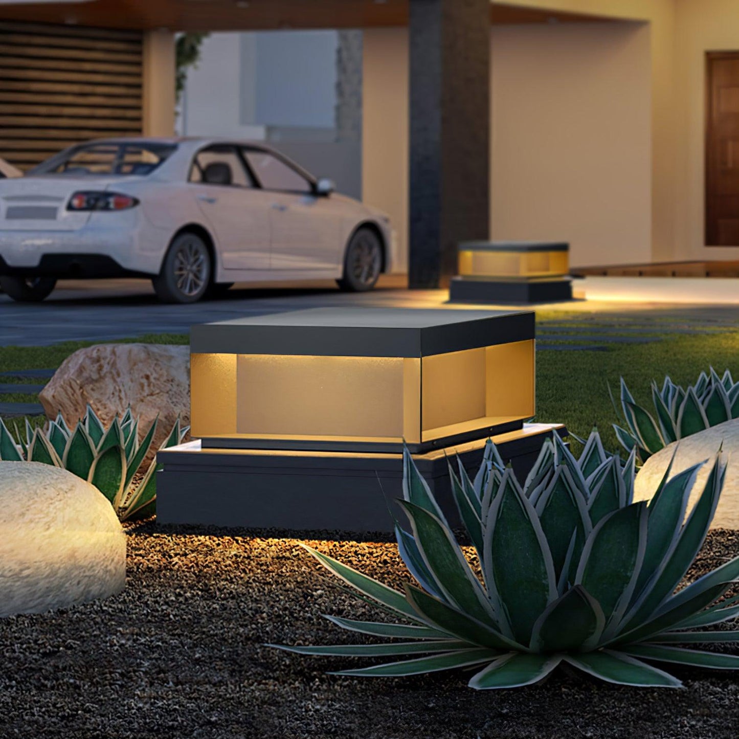 Outdoor Black Security Post Lamp