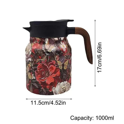 Classic Floral Tea Infuser Teapot 1000ml Stainless Steel