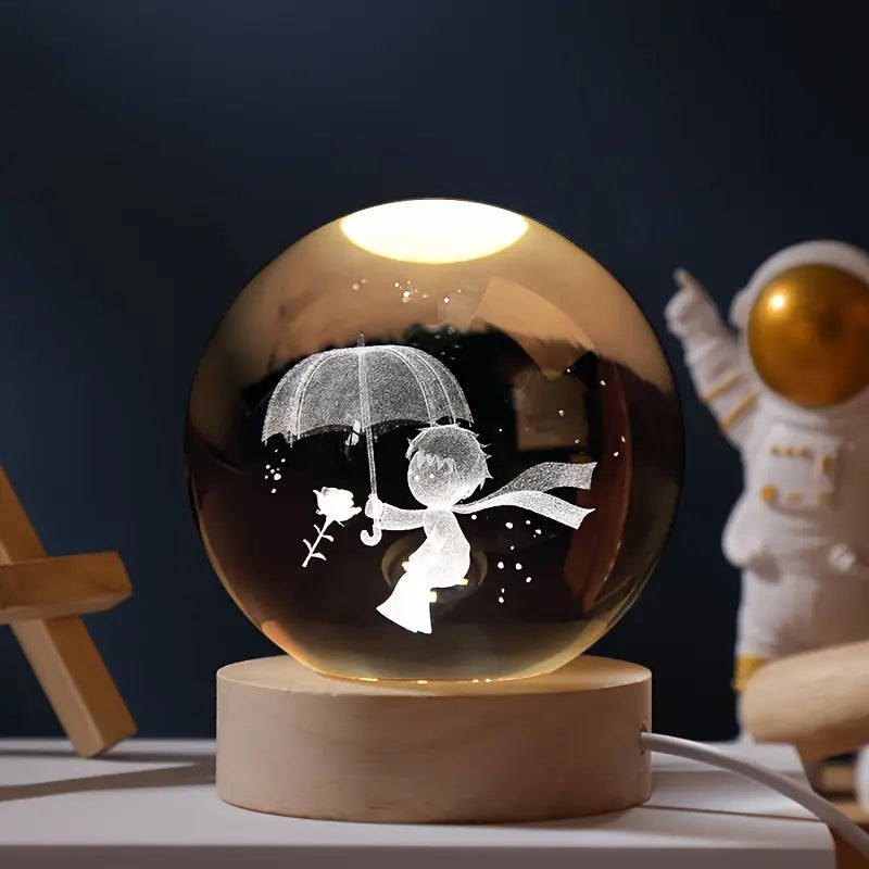 Colorful LED Glass Globe with Wood Stand