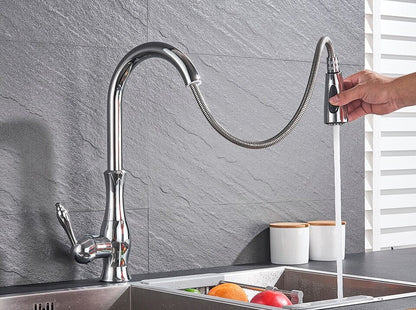 Contemporary Pull-Out Kitchen Faucet - 360° Spin Stainless Steel