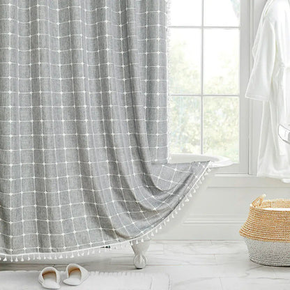 Rustic Natural Fiber Shower Curtain with Fringe
