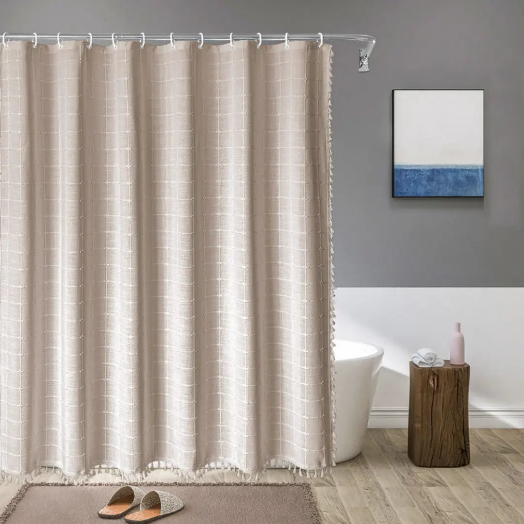 Rustic Linen Shower Curtain with Tassels and Water Repellent Design - Cofik