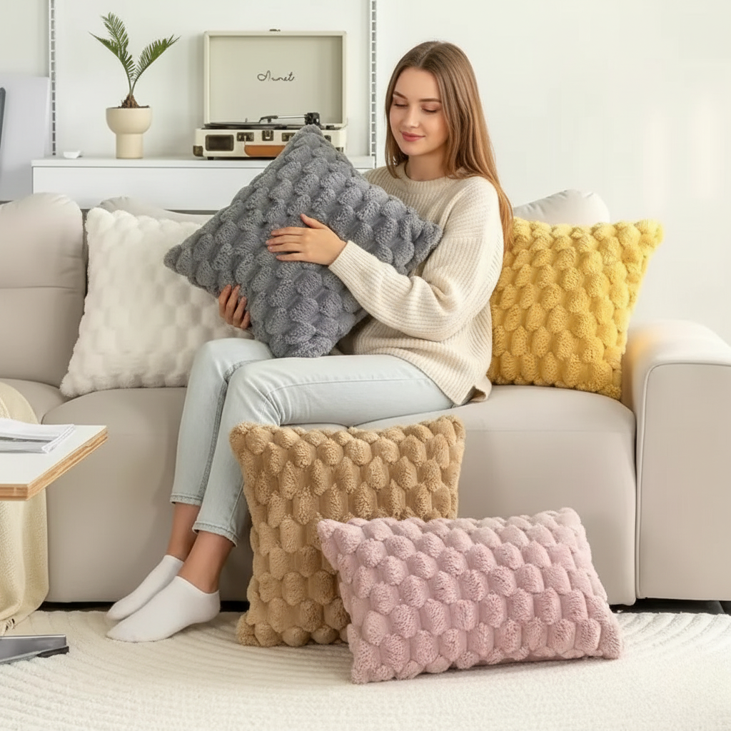 Soft Plush Cushion Cover with 3D Texture - Cofik