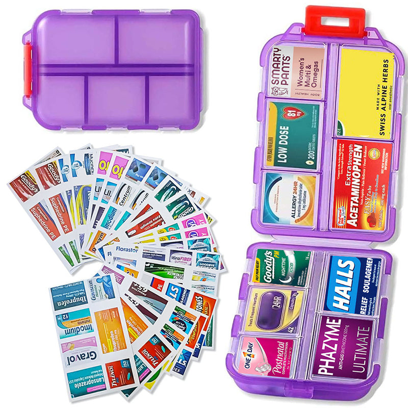 Portable Pill Box Case with 161 Custom Labels