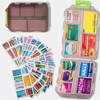 Portable Pill Box Case with 161 Custom Labels