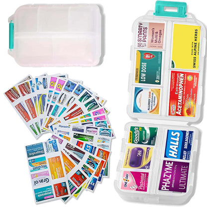 Portable Pill Box Case with 161 Custom Labels - Cofik