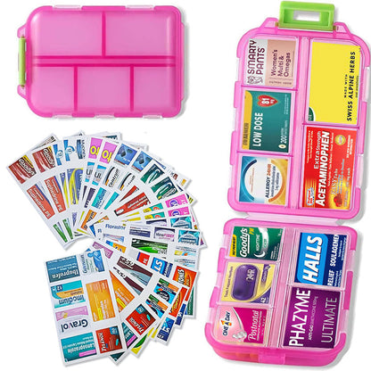 Portable Pill Box Case with 161 Custom Labels