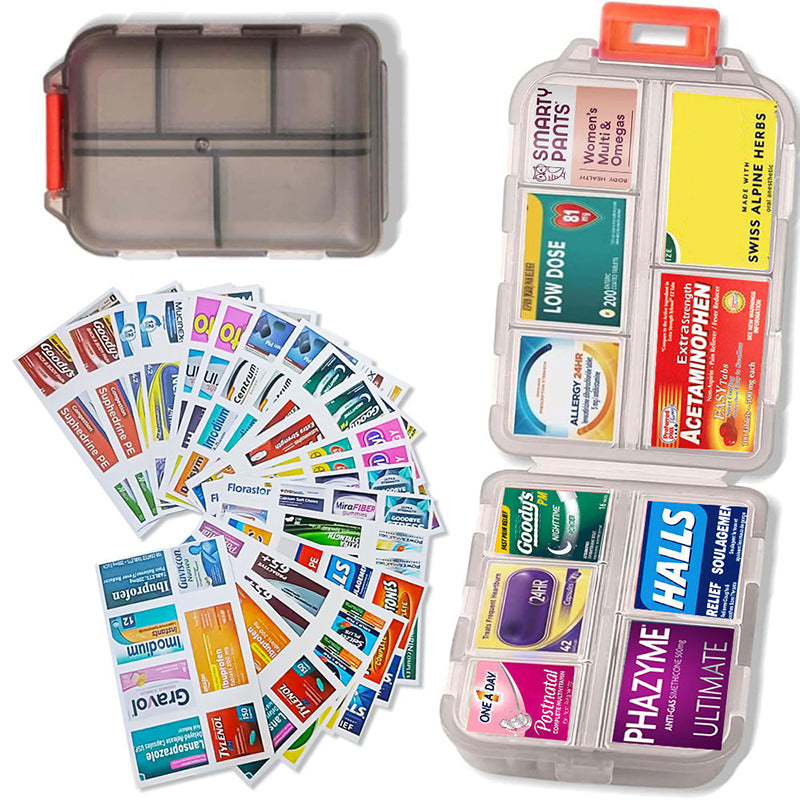 Portable Pill Box Case with 161 Custom Labels