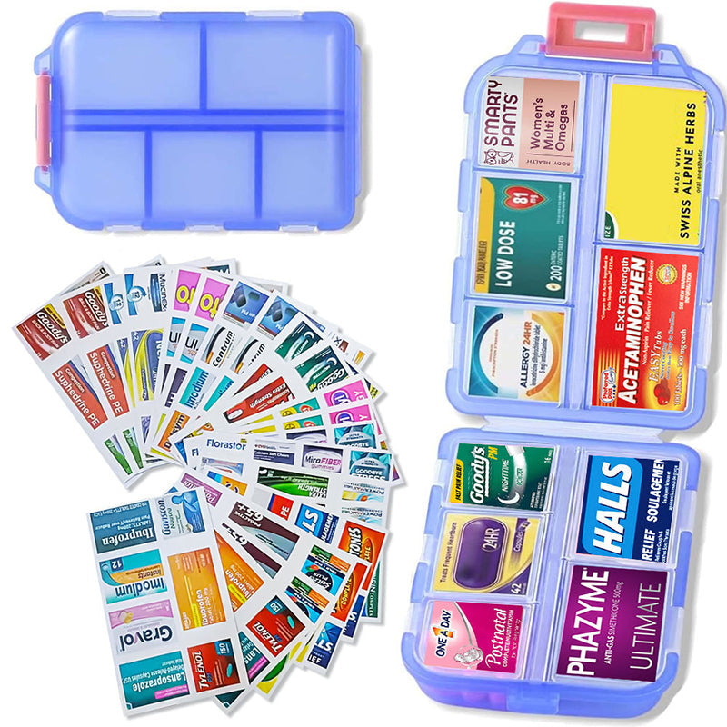 Portable Pill Box Case with 161 Custom Labels
