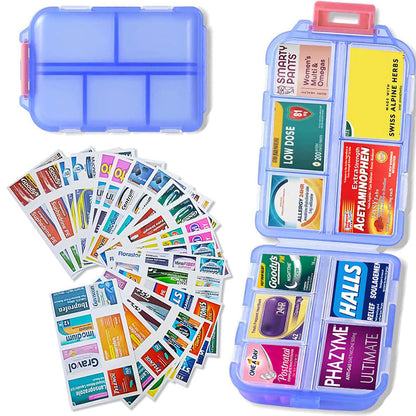 Portable Pill Box Case with 161 Custom Labels