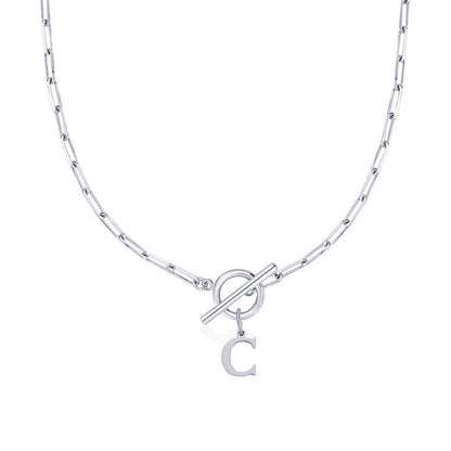 Simple Initial Circle Paperclip Lock Necklace