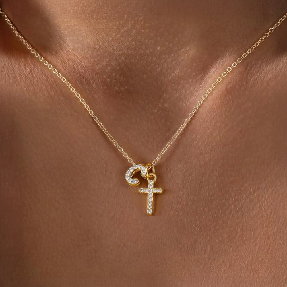 Delicate Initial Cross Pendant Necklace