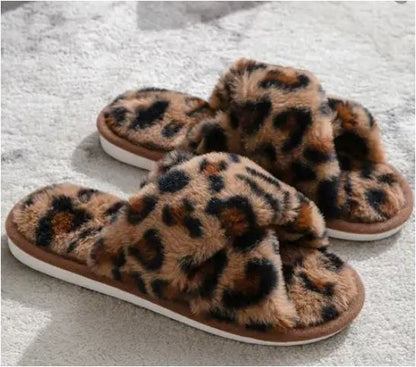 Cozy Fleece Slippers with Cross Strap