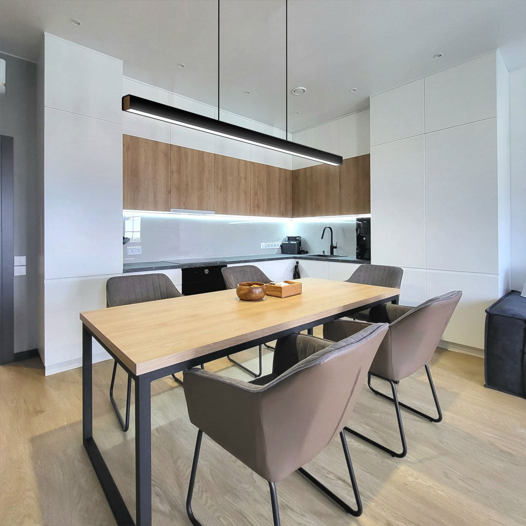 Sleek Metal Wood Linear Dining Kitchen Pendant Lamp