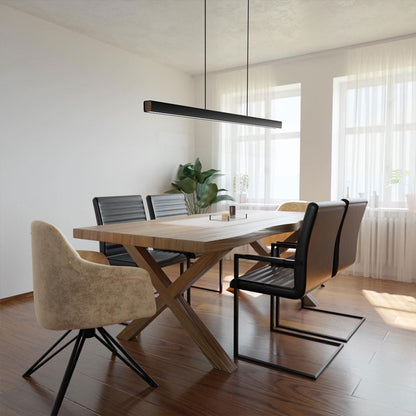 Sleek Metal Wood Linear Dining Kitchen Pendant Lamp