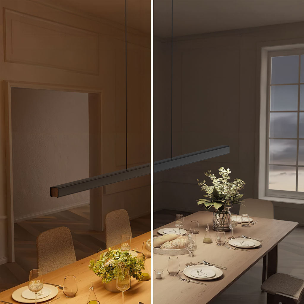 Sleek Metal Wood Linear Dining Kitchen Pendant Lamp