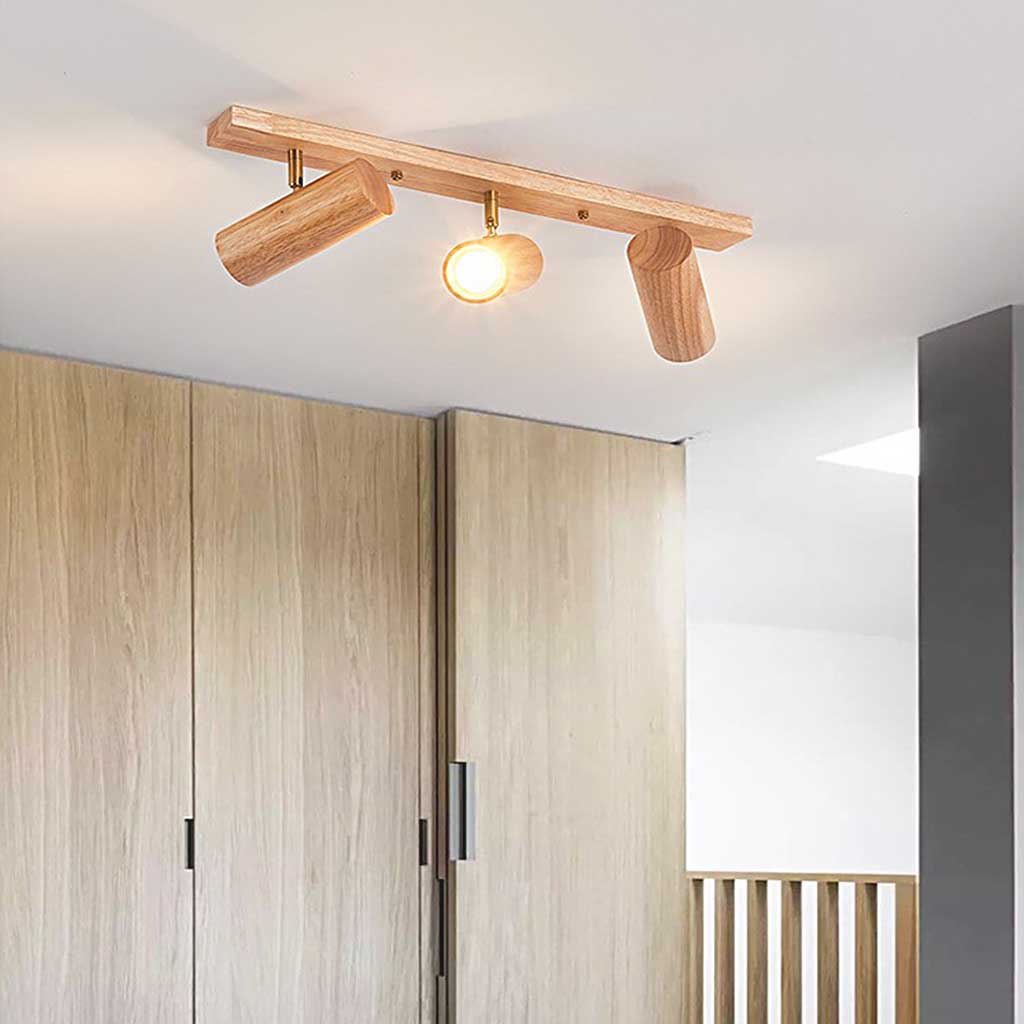 Adjustable Wooden Spotlight Lamp 3 Head Modern Ceiling Light