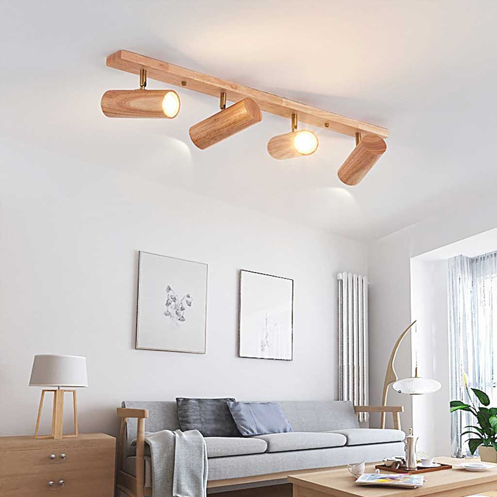 Adjustable Wooden Spotlight Lamp 3 Head Modern Ceiling Light