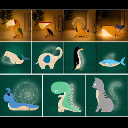 Rustic Wood Animal Night Table Lamps