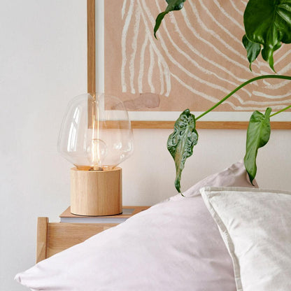 Classic Wood Table Lamp with Glass Shade - Cofik