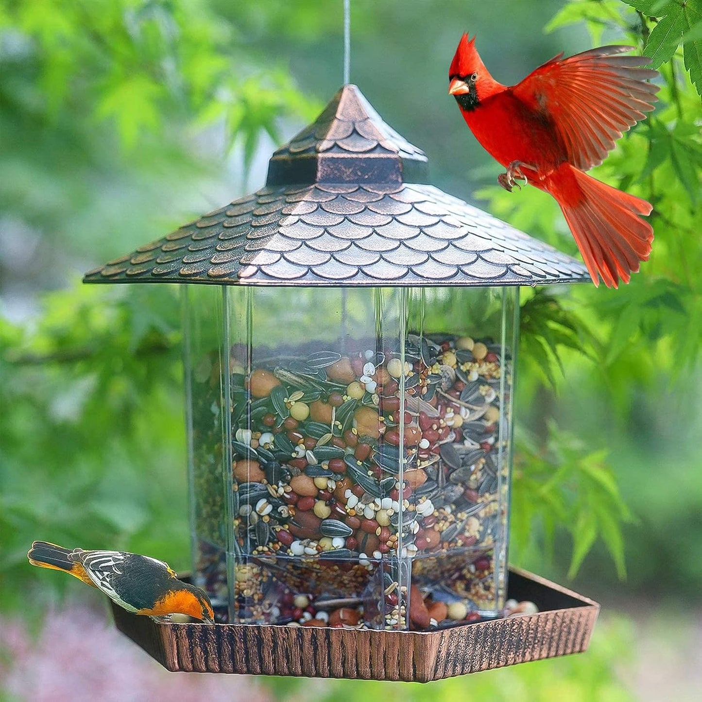 Garden Bird Feeder with Copper Metal Roof